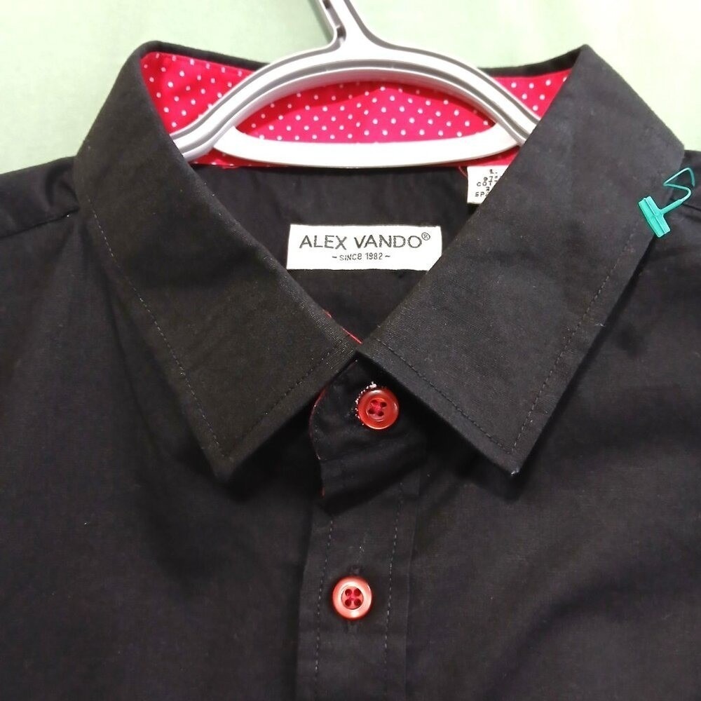 Alex Vando Men's Dress Shirt Regular Fit Black With Red Accent Size Large